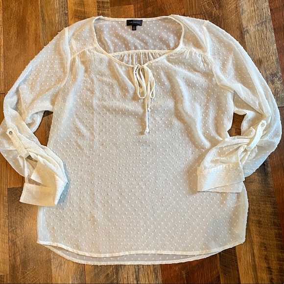 The Limited Tops - THE LIMITED Ivory Sheer Swiss Dot Blouse
